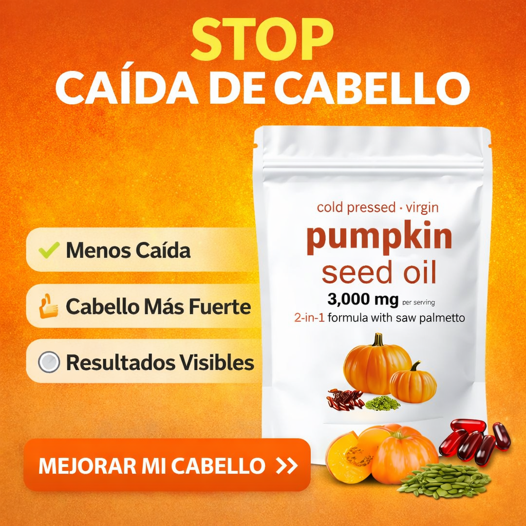 Cápsulas de Aceite de Semilla de Calabaza 🌱 Recupera la fuerza de tu cabello y reduce su caída desde la raíz