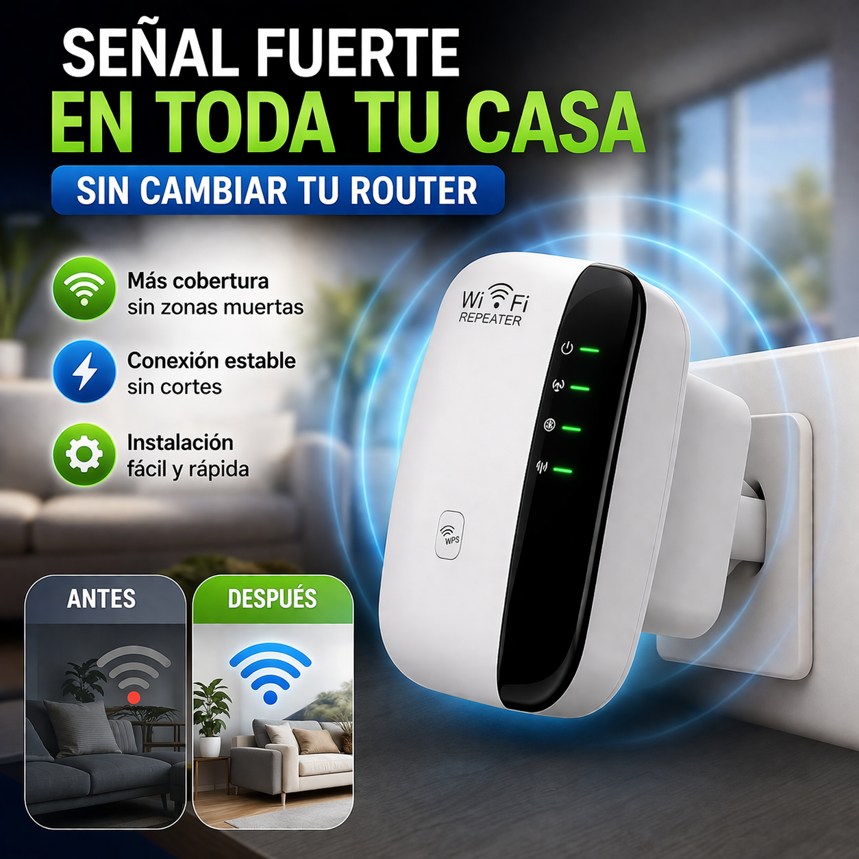 Amplificador de señal Wi-Fi 📶 Lleva internet estable a cada rincón de tu hogar sin interrupciones